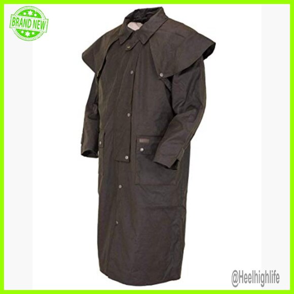 Waterproof Oilskin Duster Coat Full Length Rain Slicker Adjustable Waist - Picture 3 of 7